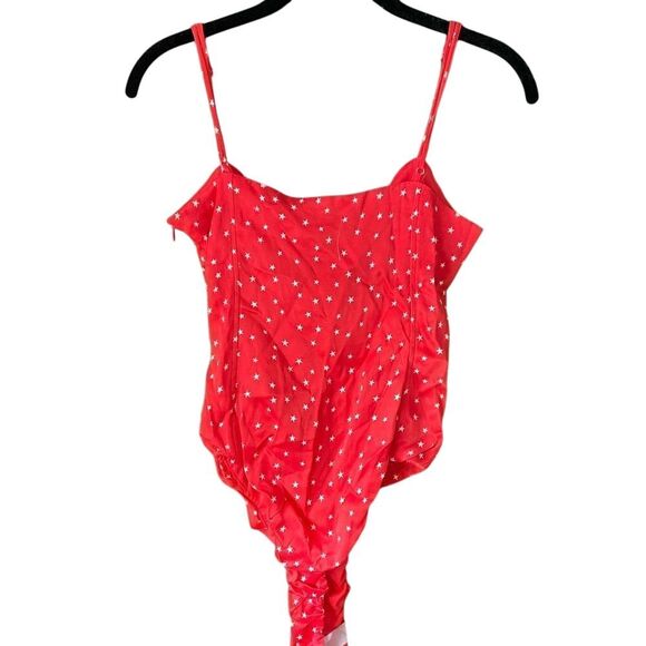 NWT Zara Star satin Effect Lace Up Bodysuit Size small Red & White C3 - Picture 2 of 7